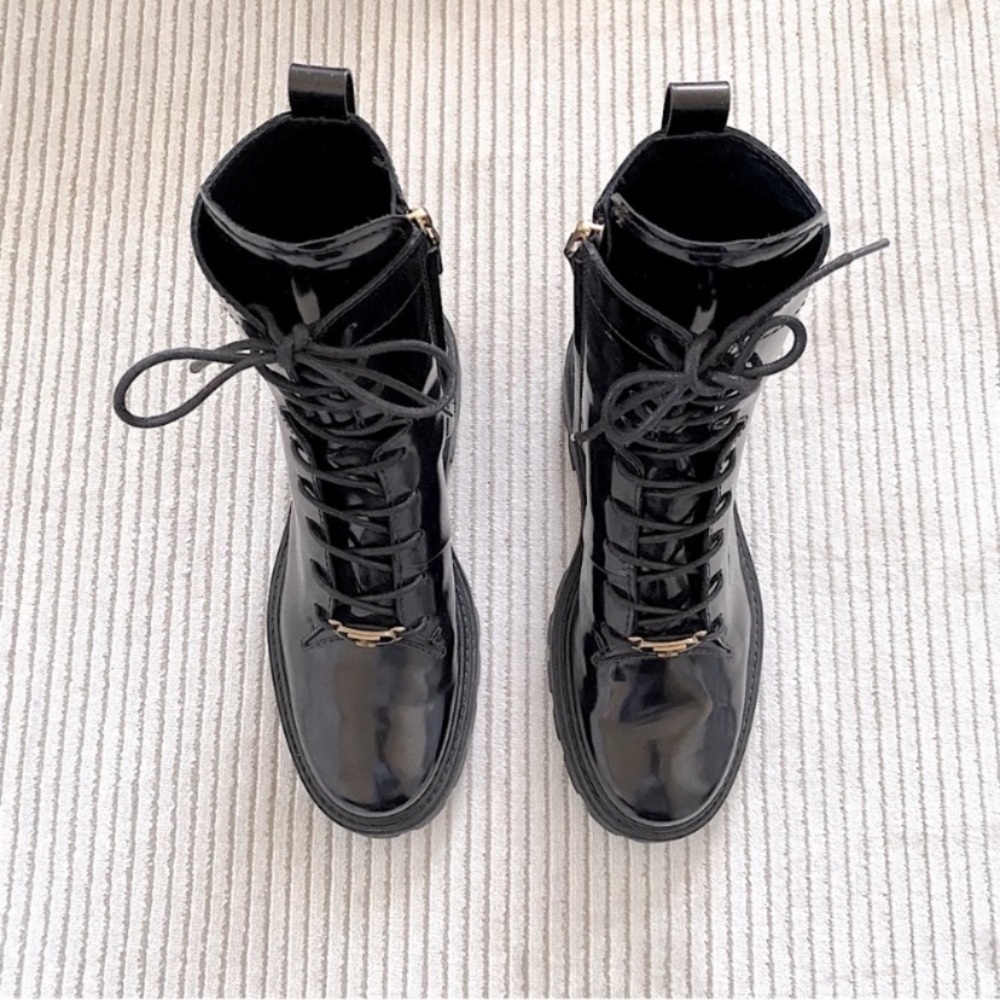 TOD’S LEATHER COMBAT BOOTS LACE UP SIDE ZIP LUXE GOMMINI Black 40